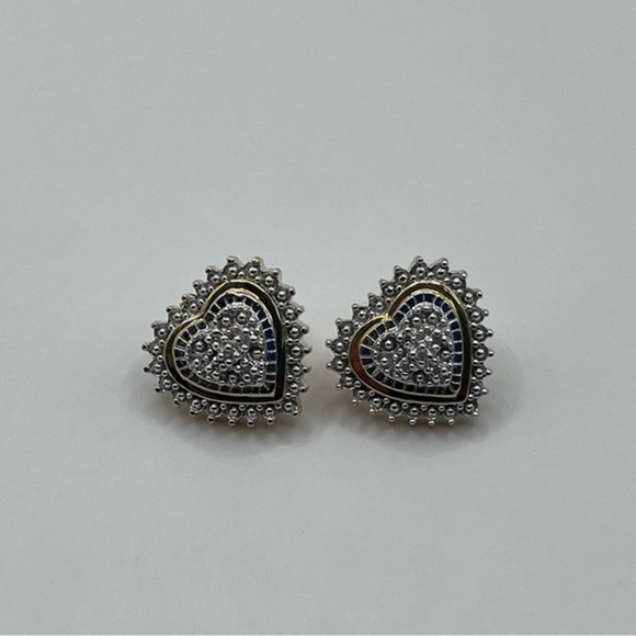 Two Tone Heart Earring Studs Sterling Silver - Picture 1 of 5